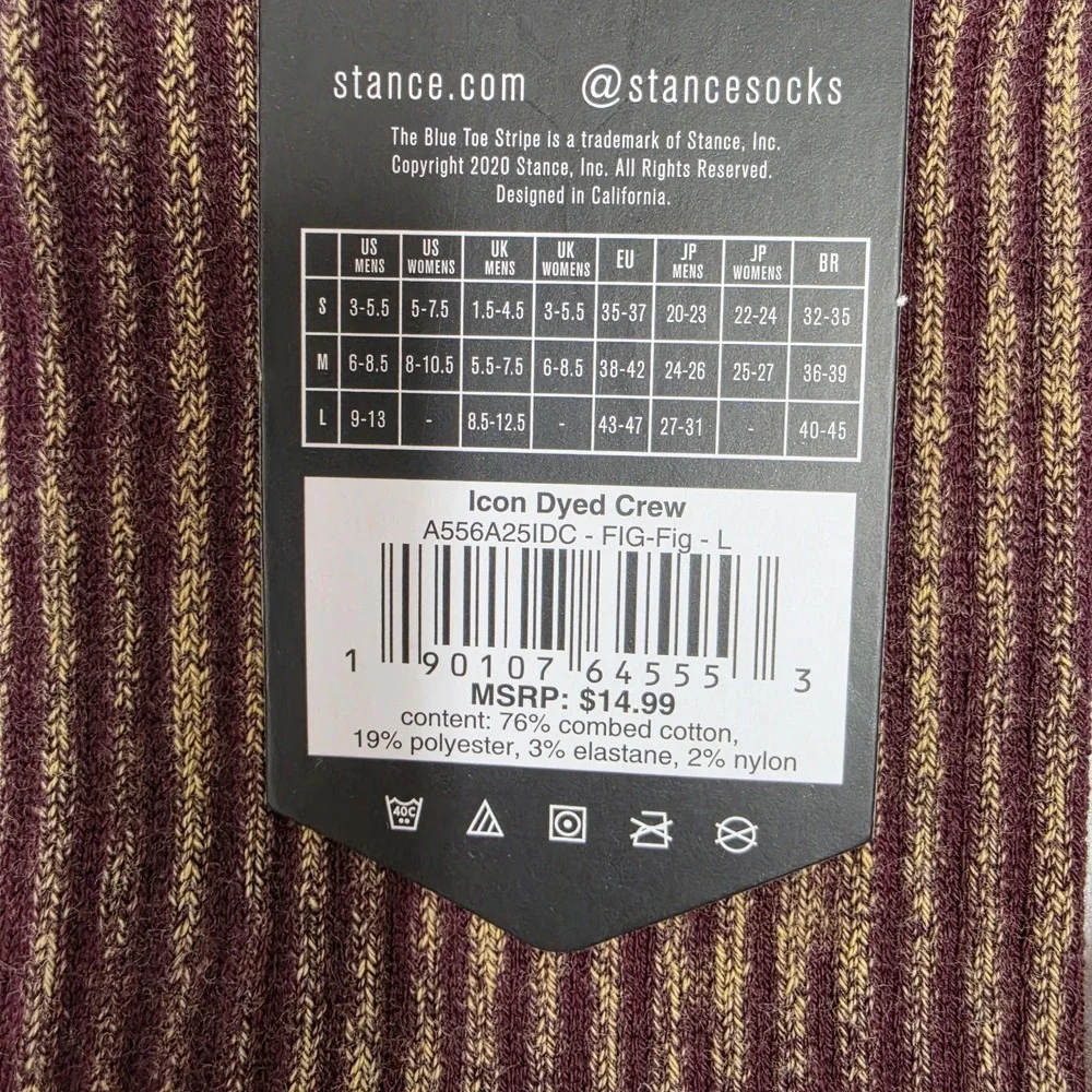 3 PACK Stance Combed Cotton Casual Socks Mid-Cushion Crew Height LARGE (9-13)